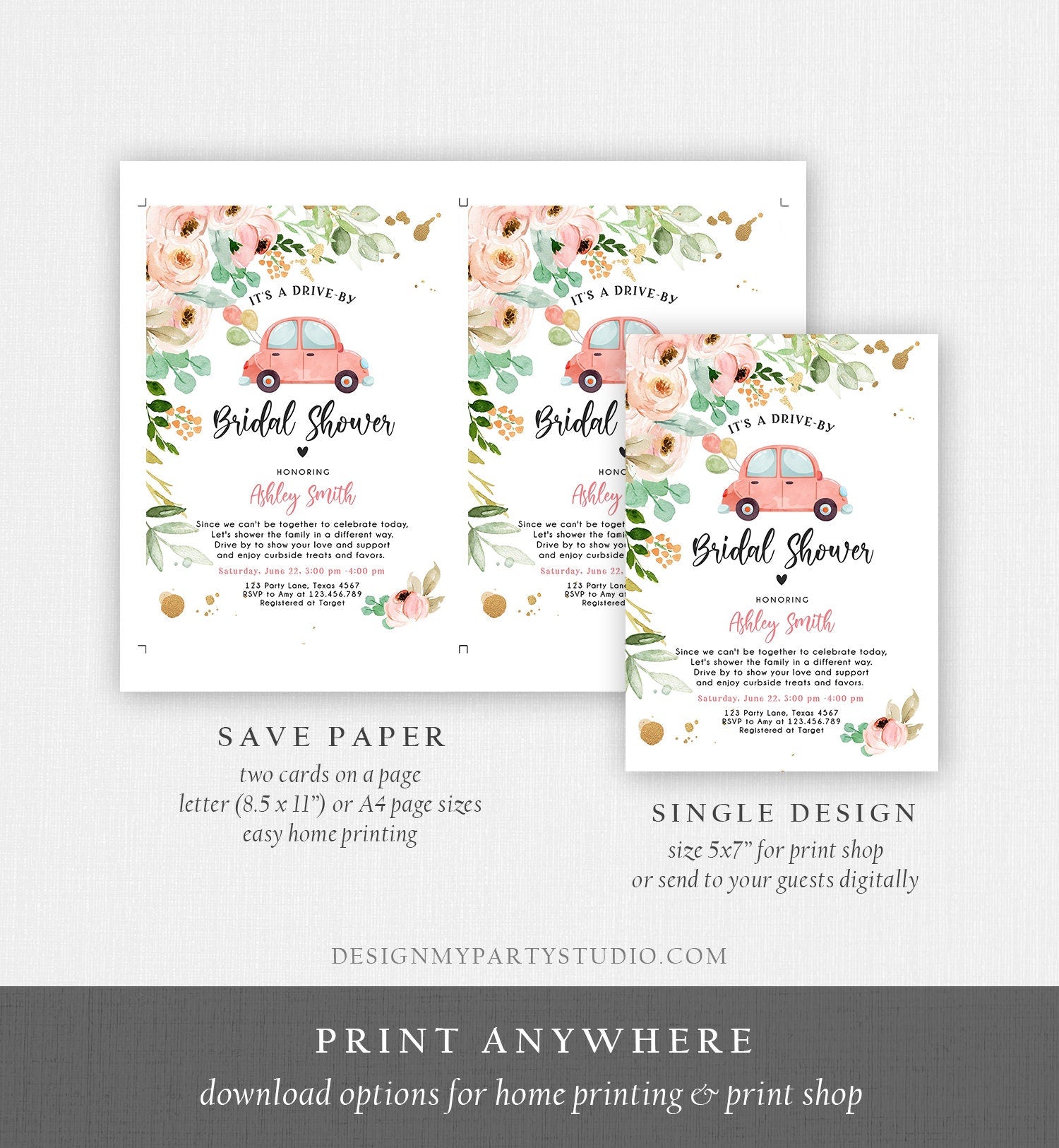 Editable Drive By Bridal Shower Invitation Couples Shower Invite Quarantine Drive Trough Floral Wedding Shower Template Download Corjl 0346