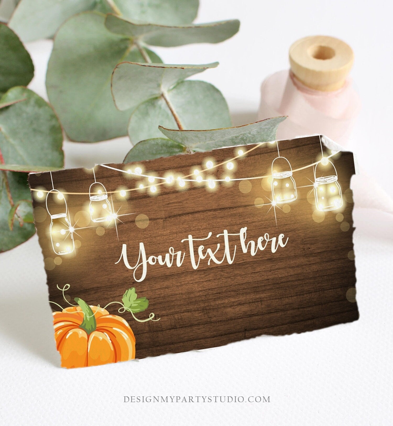 Editable Pumpkin Food Labels Pumpkin Place Card Fall Autumn Tent Card Escort Card Wood Rustic Pumpkin Shower Neutral Corjl Template 0015