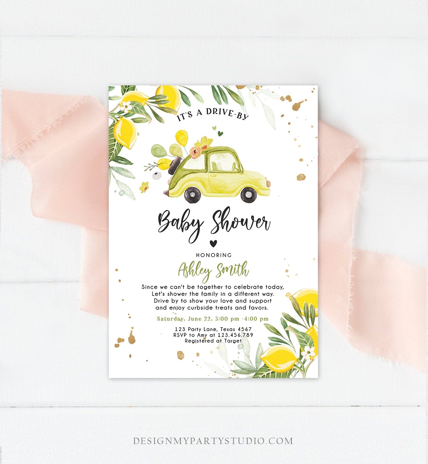 Editable Drive By Baby Shower Invitation Lemon Gender Neutral Baby Shower Drive Through Virtual Shower Lemons Template Download Corjl 0335