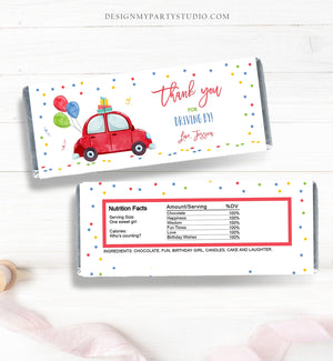 Editable Candy Bar Wrapper Drive By Birthday Candy Bar Wrapper Drive By Favors Party Parade Girl Boy Red Car Thank You PRINTABLE Corjl 0333