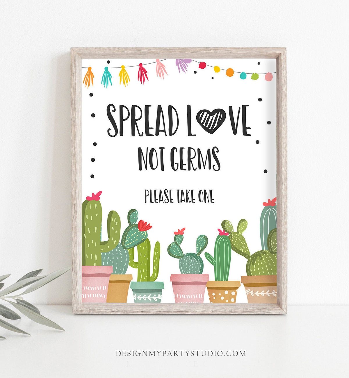 Spread Love Not Germs Sign Fiesta Wedding Sign Fiesta Bridal Shower Cactus Succulent Face Mask Sign 8x10 Instant Download PRINTABLE 0254