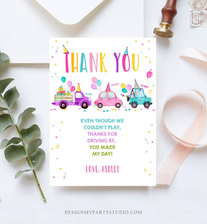 Editable Drive By Birthday Parade Thank You Card Virtual Party Invite Honk Wave Car Girl Pink Quarantine Instant Download Digital Corjl 0333