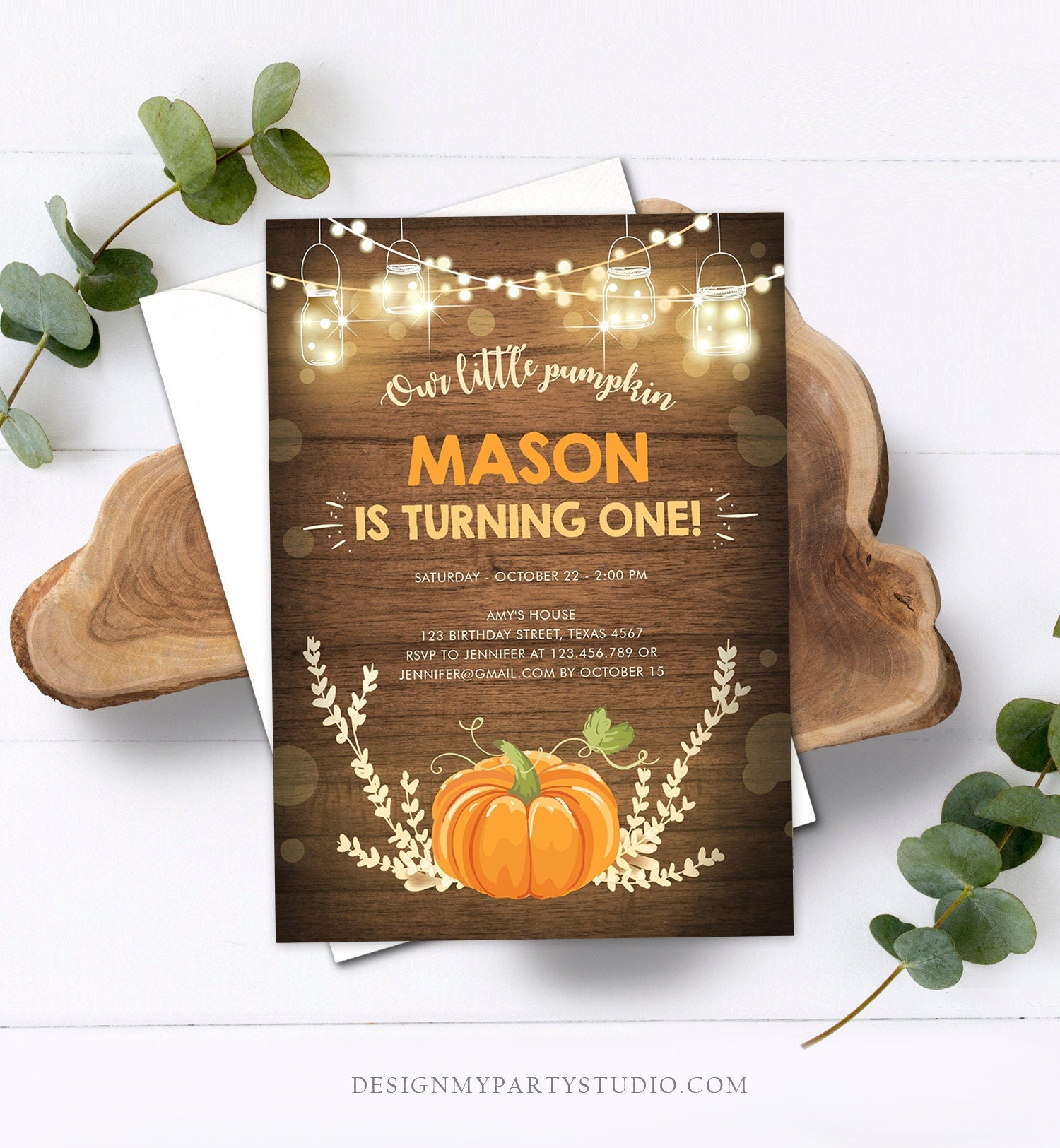 Editable Little Pumpkin Birthday Invitation Orange Pumpkin Patch Autumn Fall Neutral 1st First Birthday Corjl Invitation Printable 0015