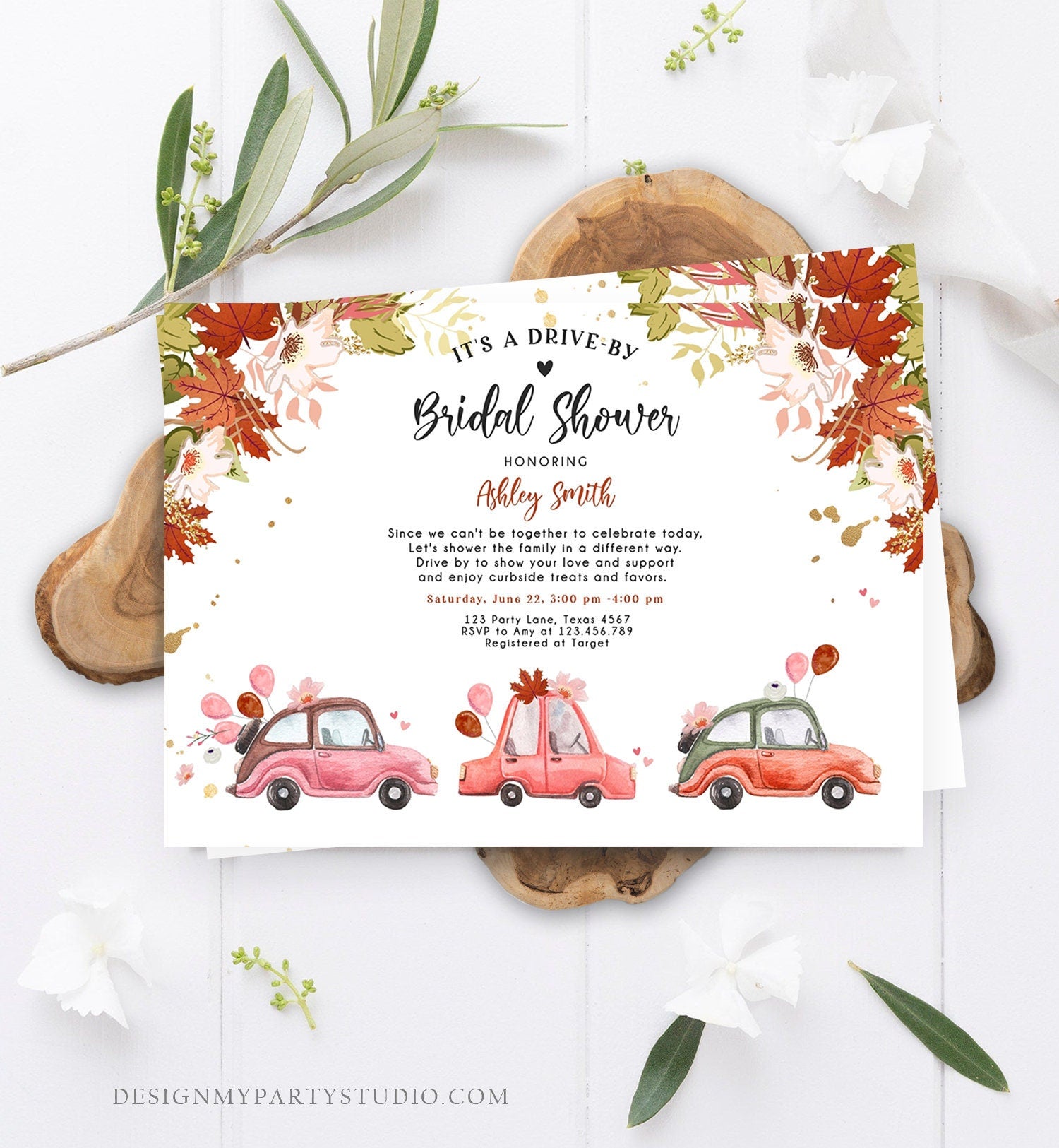 Editable Fall Drive By Bridal Shower Invitation Couples Shower Invite Quarantine Drive Through Fall in Love Template Download Corjl 0335