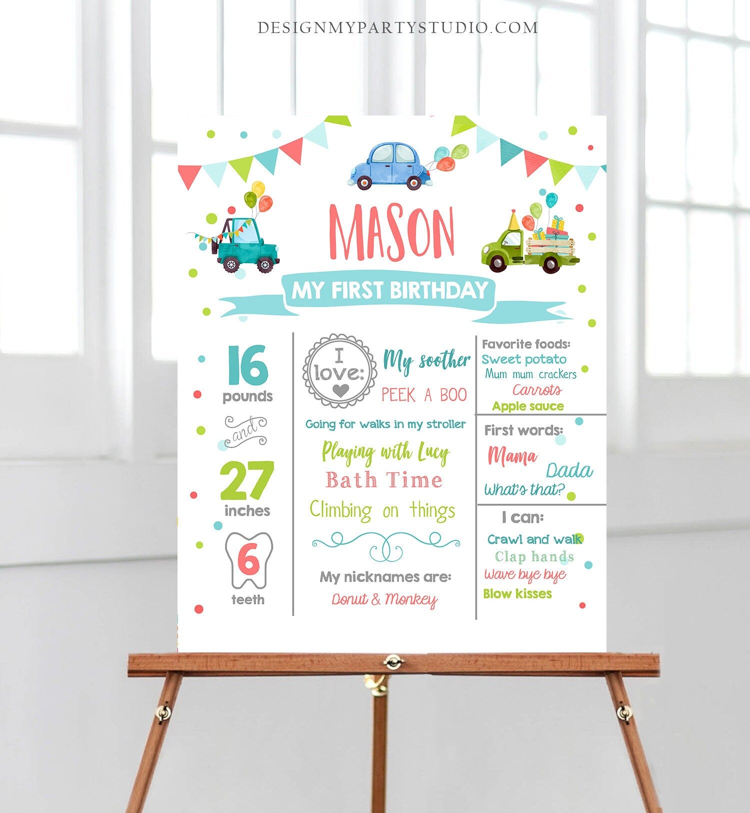 Editable Car Birthday Milestones Sign Drive By Cars First Birthday 1st Boy Blue Drive Through Sign Download Template Printable Corjl 0333