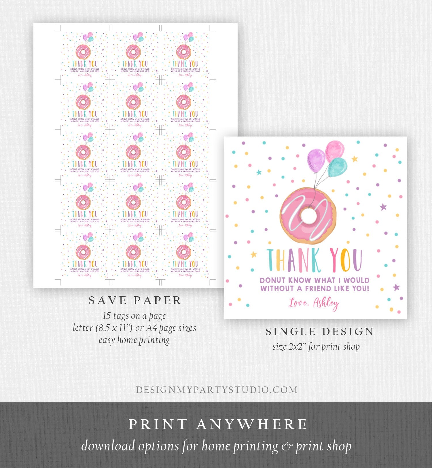 Editable Donut Drive By Favor Tag Drive By Birthday Parade Thank You Gift Tags Donut Sweet One Party Girl Round Sticker Corjl Template 0343