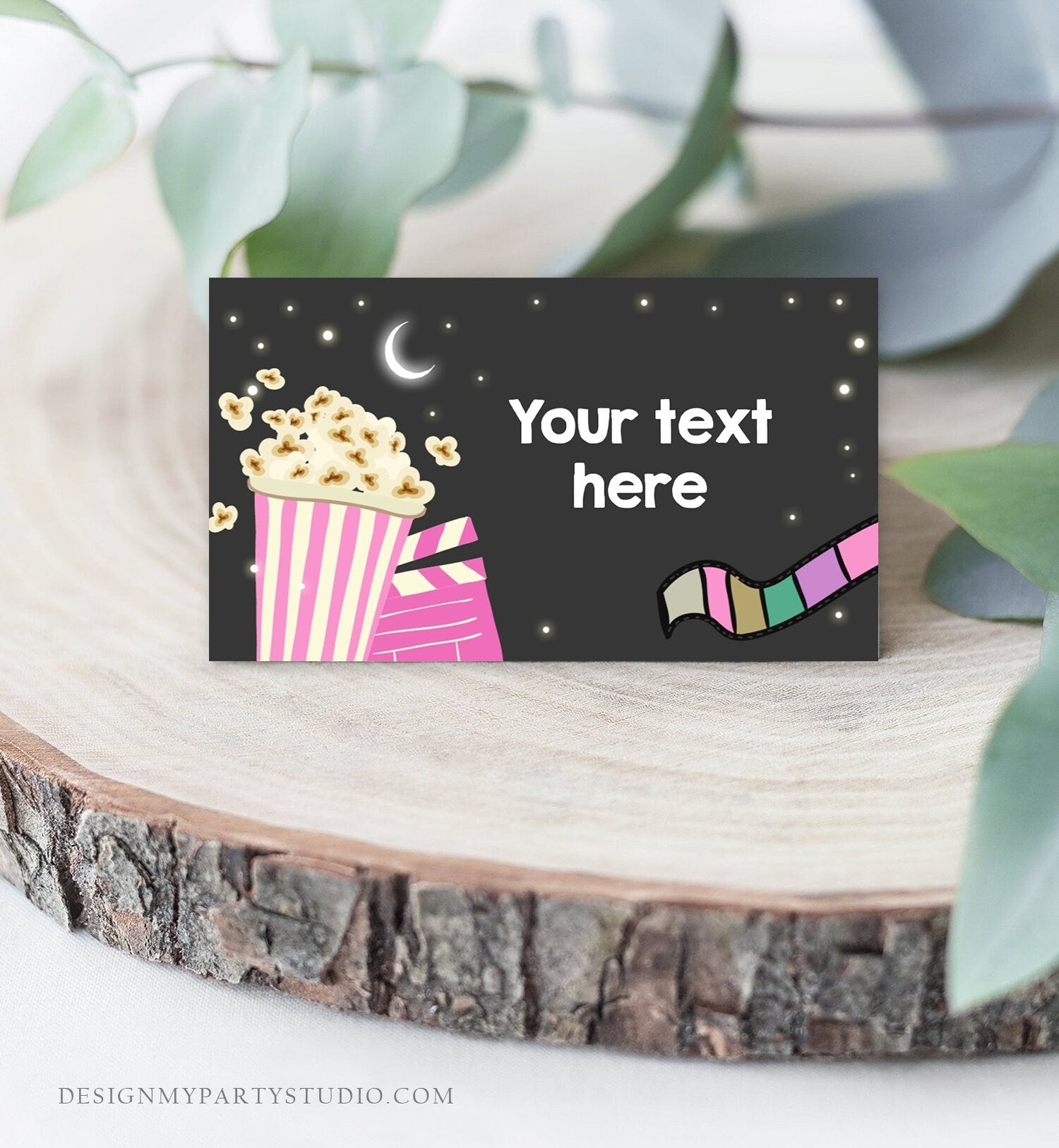 Editable Movie Night Food Labels Movie Night Tent Cards Girl Movie Birthday Place Card Backyard Movie Night Escort Card Corjl Template 0042