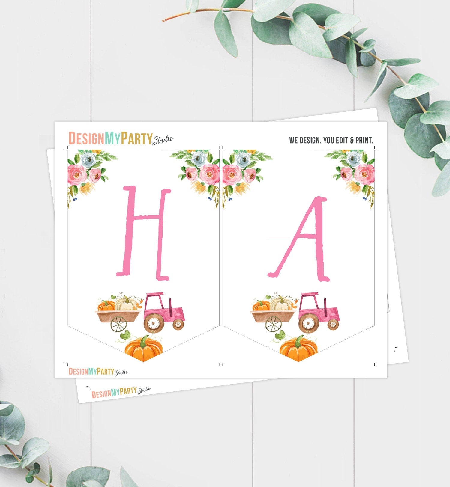 Happy Birthday Banner Pumpkin Farm Birthday Banner Farm Animals Girl Pink Barnyard Birthday Decor Download PRINTABLE DIGITAL DIY 0155