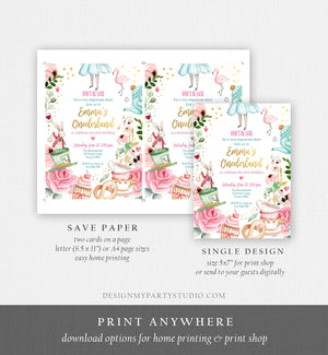 Editable Alice In Wonderland Birthday Invitation Girl First Birthday 1st Onederland Tea Party Pink Printable Template Corjl Digital 0350