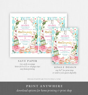 Editable Alice In Wonderland Birthday Invitation Girl First Birthday 1st Mad Tea Party Onederland Pink Printable Template Corjl Digital 0350