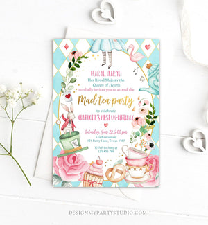 Editable Alice In Wonderland Birthday Invitation Girl First Birthday 1st Mad Tea Party Onederland Pink Printable Template Corjl Digital 0350