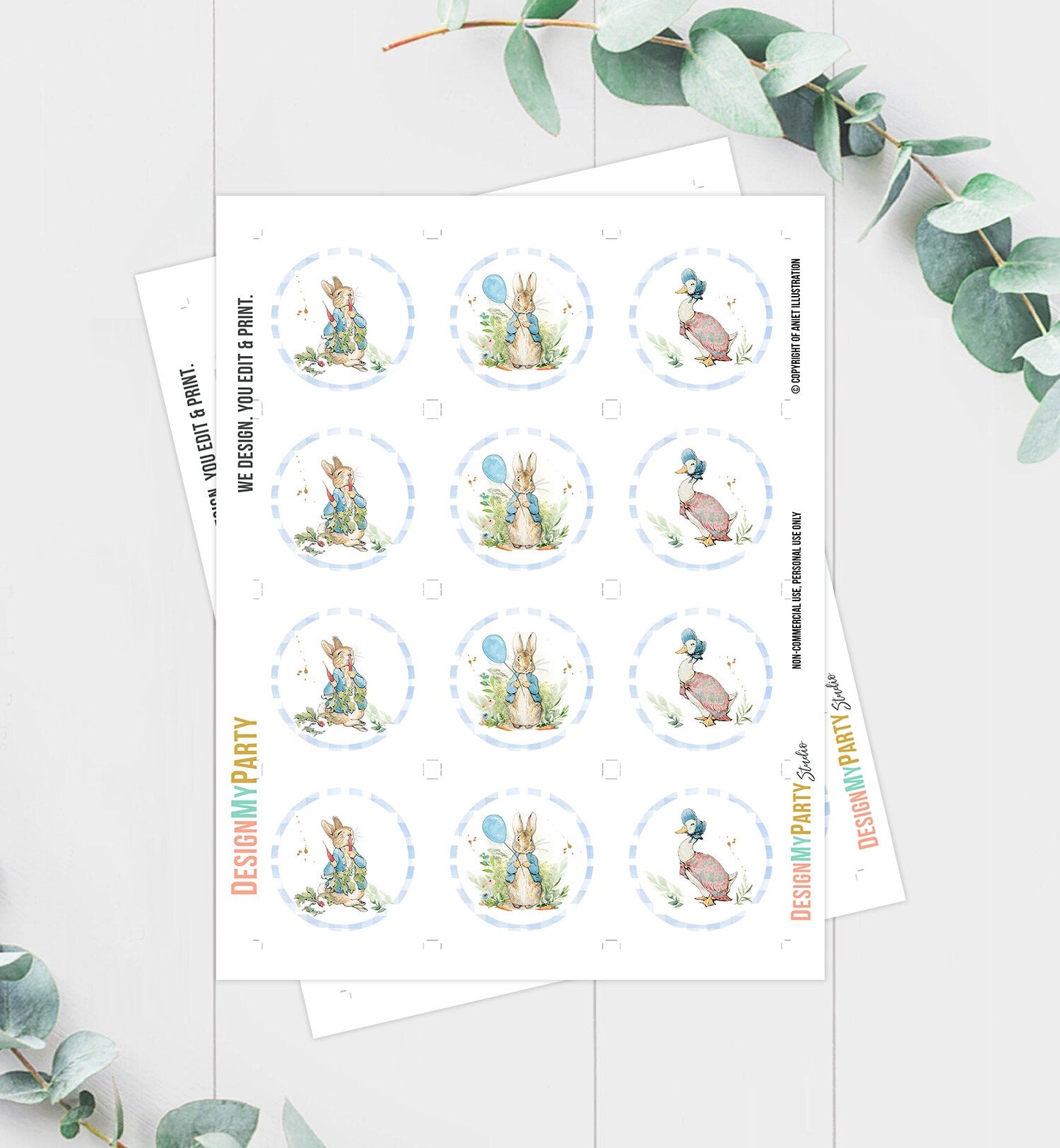 Peter Rabbit Cupcake Toppers Peter Rabbit 1st Birthday Party Decorations Boy Bunny Blue Stickers Tags download Digital PRINTABLE 0351