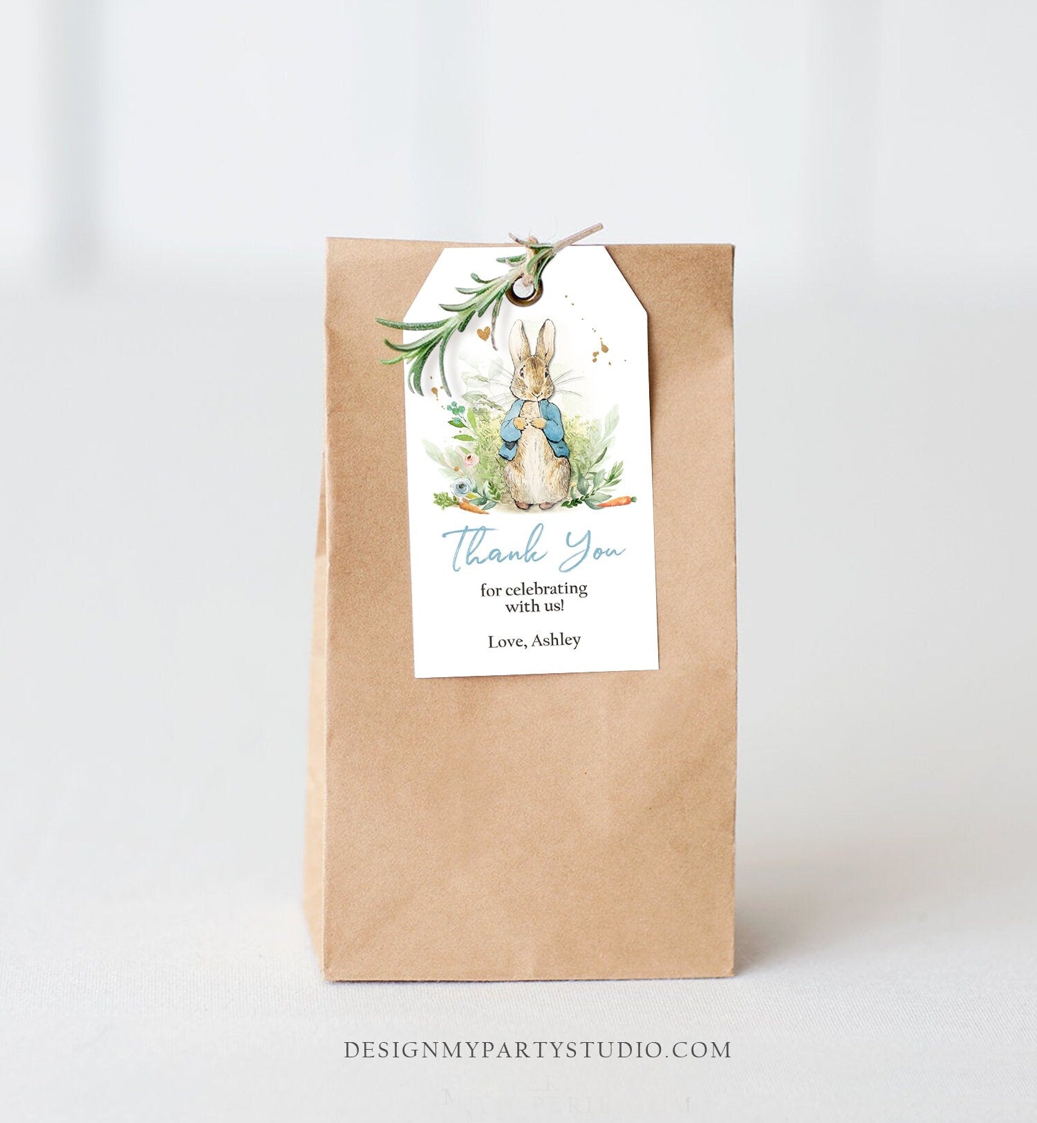 Editable Peter Rabbit Baby Shower Favor Tags Bunny Thank you Tags Gender Neutral Labels Watercolor Printable Download Corjl Template 0351