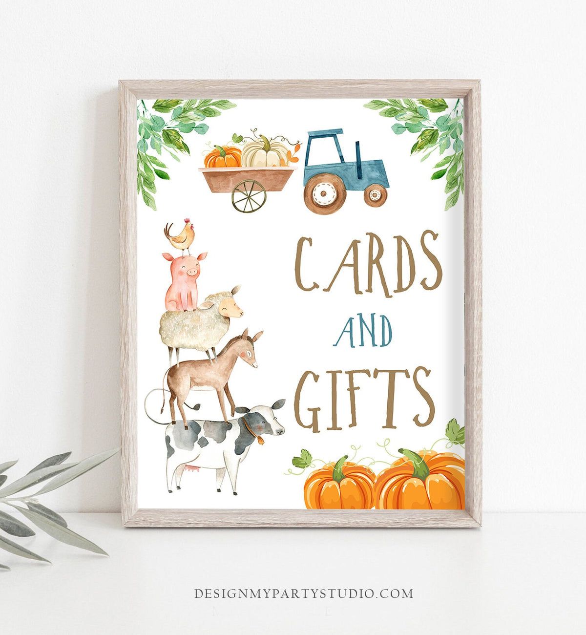 Cards And Gifts Sign Table Decor Pumpkin Farm Birthday Sign Gift Table Farm Animals Party Boy Farm Blue Fall Barnyard Sign PRINTABLE 0155