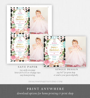 Editable Alice In Wonderland Birthday Invitation Girl First Birthday 1st Onederland Tea Party Photo Printable Template Corjl Digital 0350