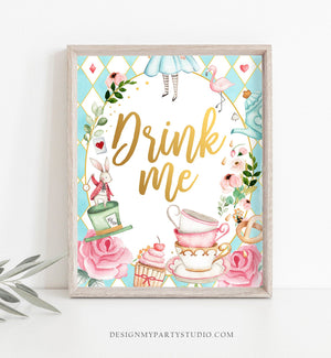 Alice in Wonderland Party Signs Girl 1st Birthday Decor Alice in Onederland Mad Tea Party Favors Decorations Girl Pink PRINTABLE 0350