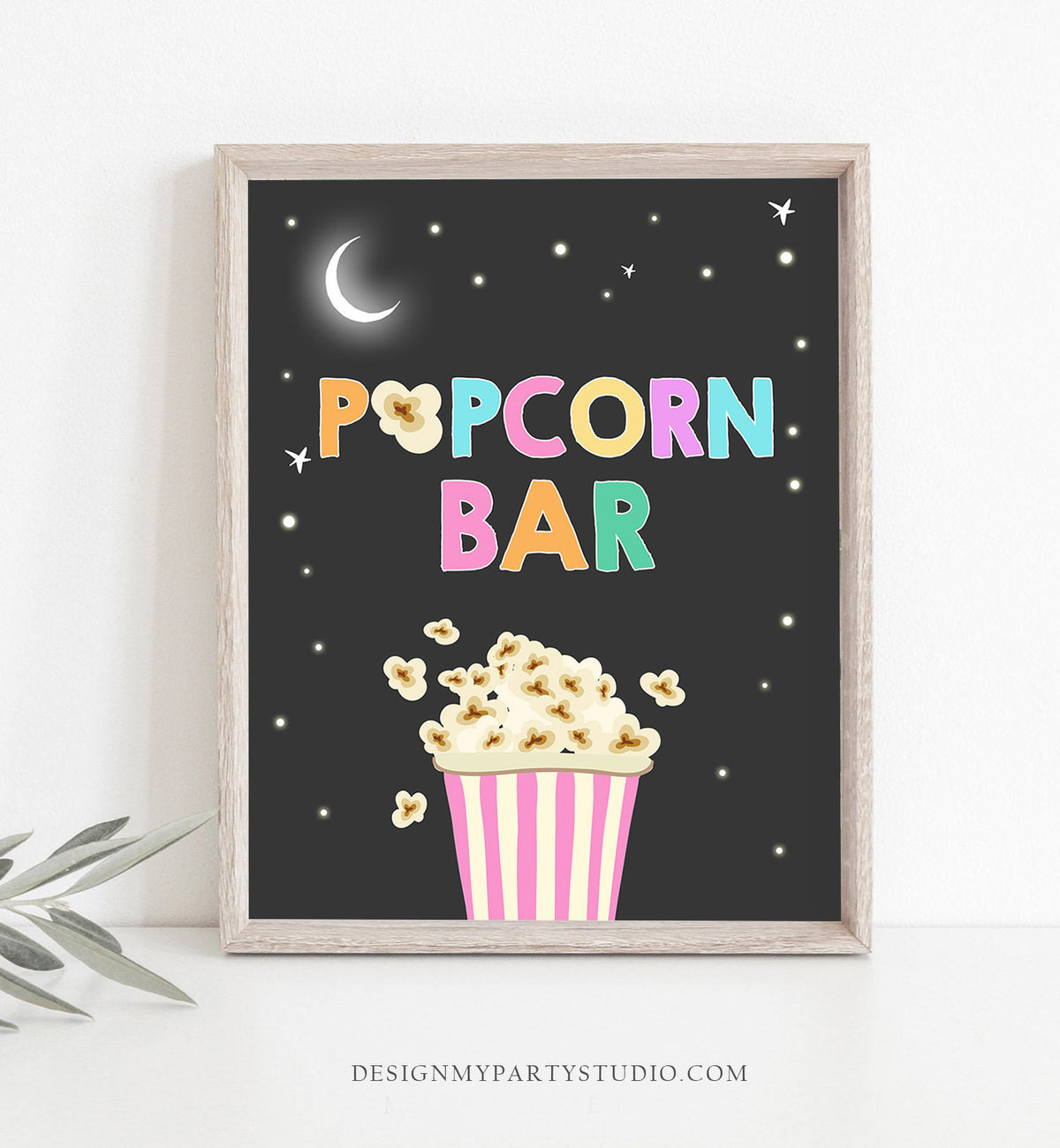 Popcorn Bar Sign Movie Night Birthday sign Girl Pink Popcorn Table Sign Popcorn Station Sign Movie Party Decorations Backyard PRINTABLE 0042