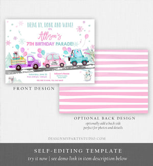 Editable Winter Drive By Birthday Invitation Parade Winter Onederland Virtual Party Invite Girl Pink Quarantine Download Digital Corjl 0333