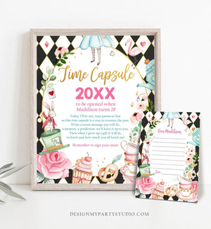 Editable Alice in Onederland Time Capsule First Birthday Party Game Wonderland Tea Party Guestbook Download Corjl Template Printable 0350