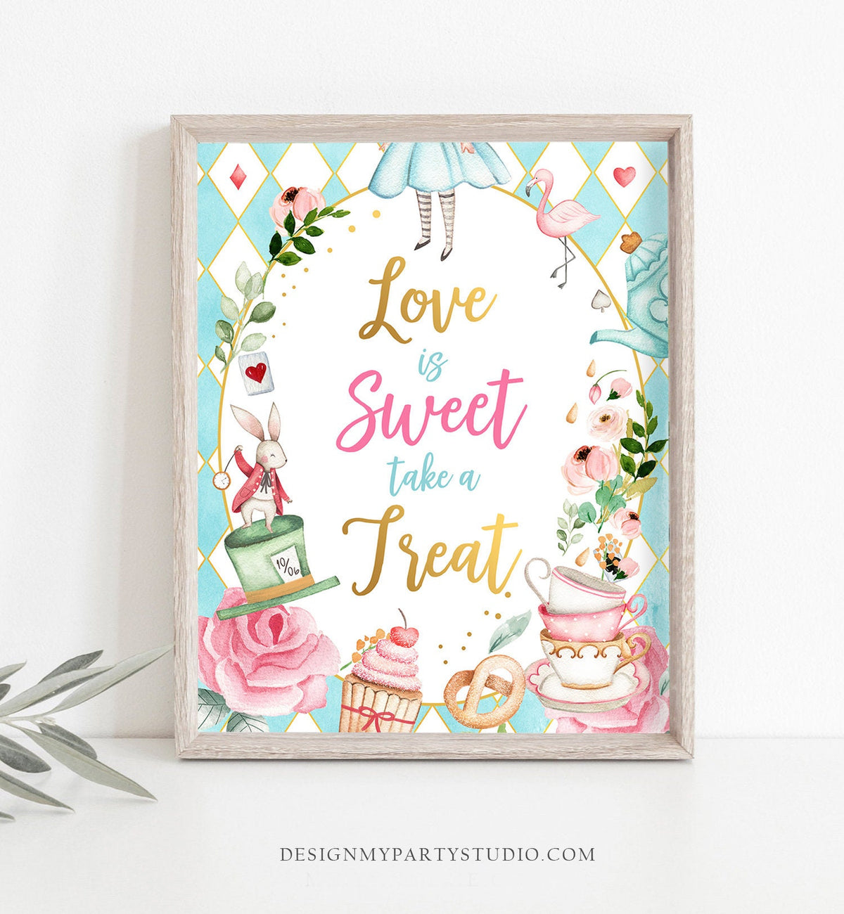 Love is Sweet Take a Treat Sign Alice in Wonderland Party Decor Onederland Girl Birthday Table Sign Favors Digital Download PRINTABLE 0350