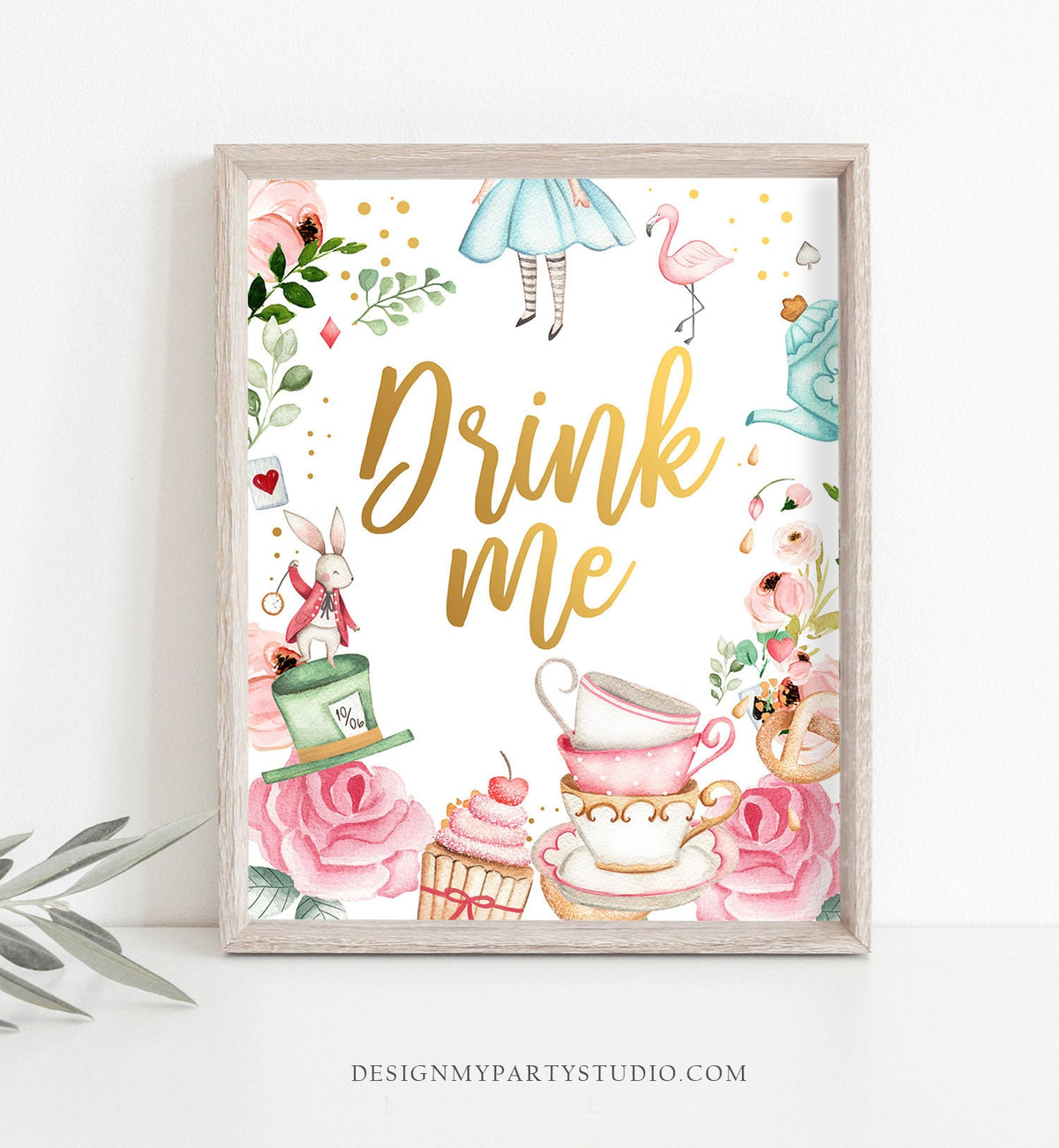 Drink Me Sign Alice in Wonderland Party Sign Mad Tea Party Alice in Onederland Birthday Sign Drinks Table Decor Girl Pink PRINTABLE 0350