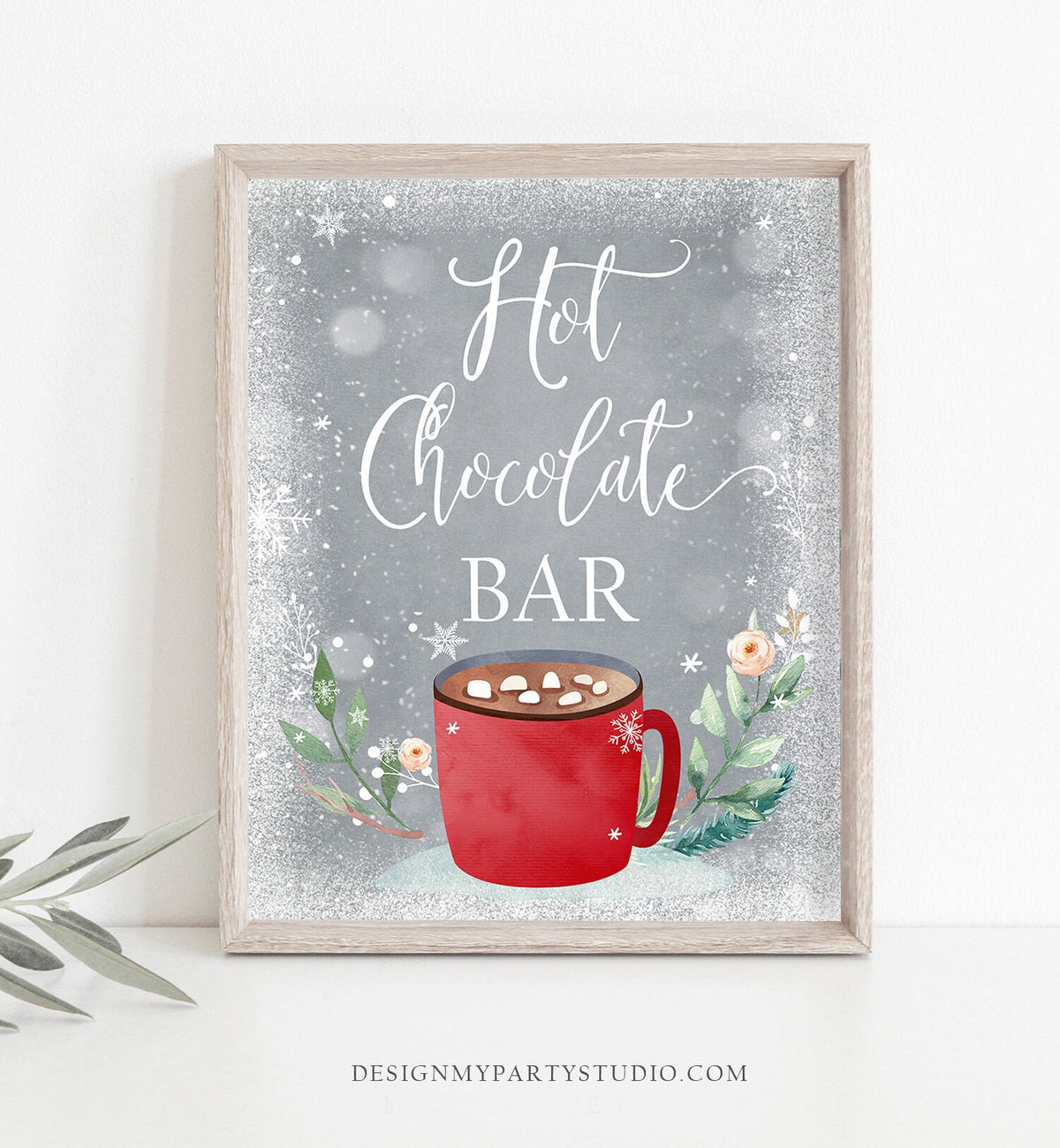 Hot Chocolate Bar Sign Hot Cocoa Bar Printable Table Sign Christmas Birthday Winter Onederland Party Decor Grey White Digital PRINTABLE 0353