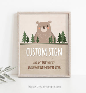 Editable Custom Sign Bear Sign Lumberjack Birthday Woodland Party Decor Little Cub Adventure Woods 8x10 Download PRINTABLE Corjl 0026