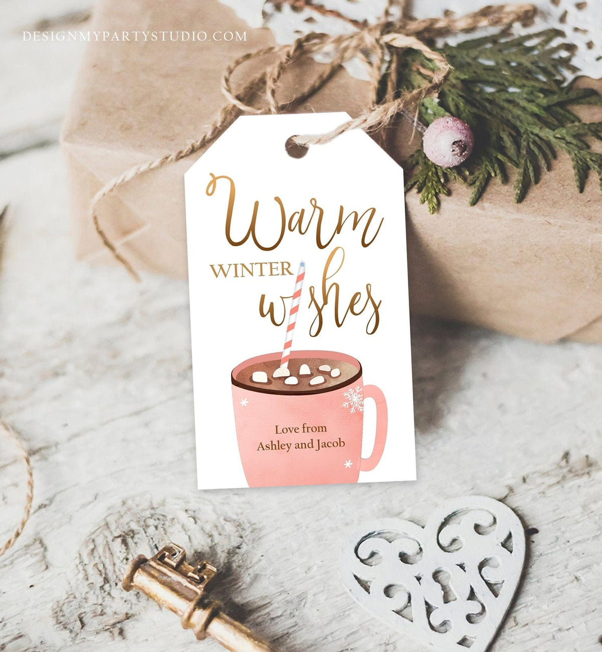 Editable Warm Wishes Tag Personalized Christmas Tag Hot Cocoa Tag Holiday Gift Tag Hot Chocolate Tag Download Printable Template Corjl 0353