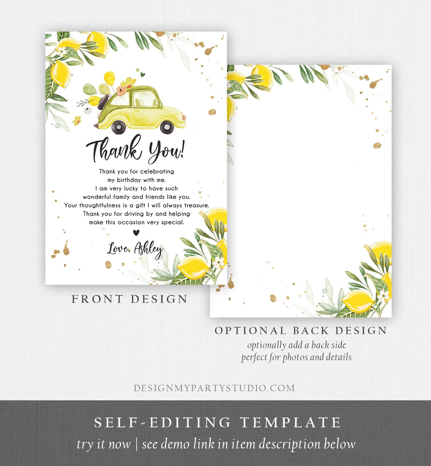 Editable Drive By Baby Shower Thank You Card Lemon Gender Baby Shower Drive Through Virtual Shower Lemons Template Download Corjl 0335