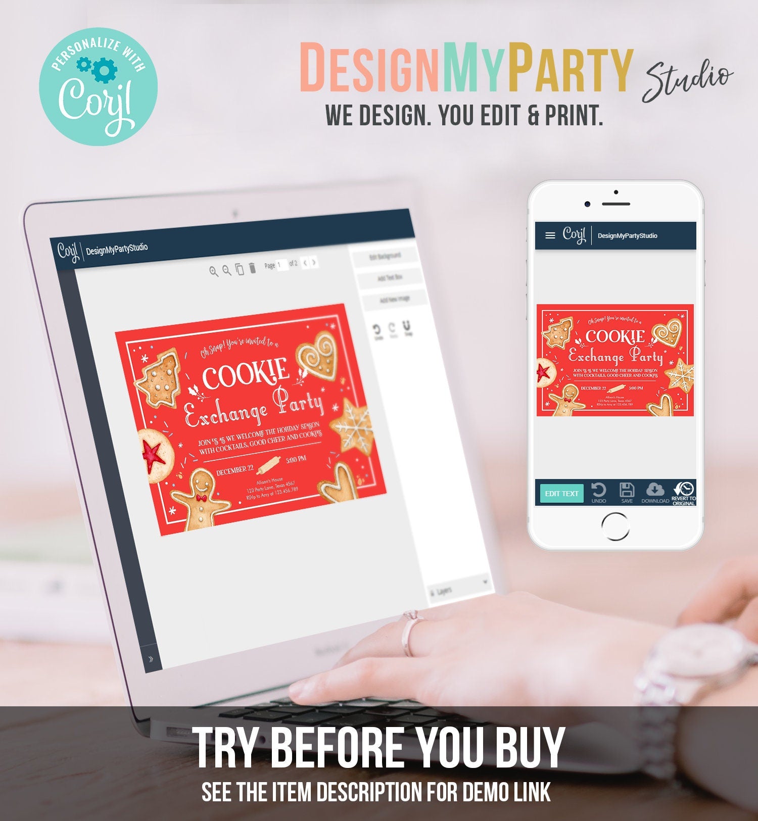 Editable Holiday Cookie Exchange Party Invitation Oh Snap Cookie Christmas Holiday Party Red Invite Download Printable Template Corjl 0360