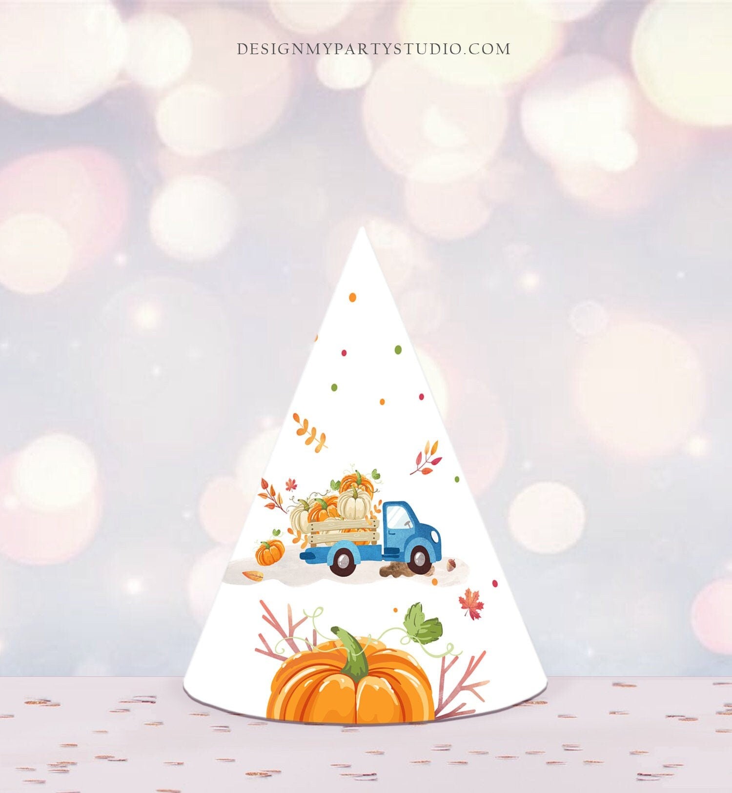 Printable Party Hats Pumpkin Truck Birthday Party Pumpkin Birthday Decor Fall Birthday Blue Orange Boy Decoration DIY PRINTABLE Digital 0153