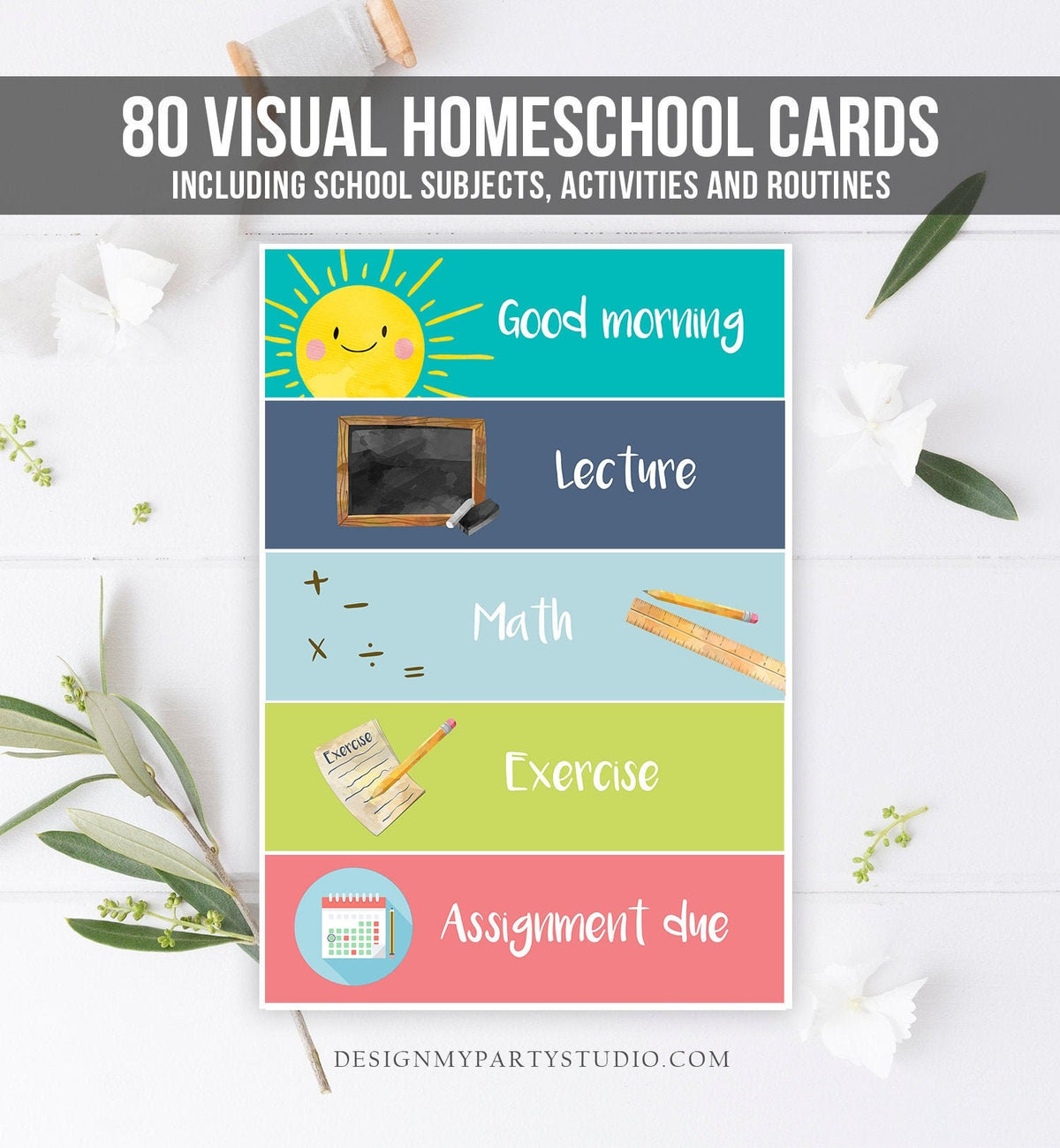 Visual Homeschool Schedule Cards Homeschooling Subjects Daily Routine Chart Preschoolers Toddlers Calendar Daycare Download Printable 0341