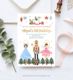 Editable Nutcracker Birthday Invitation Ballet Christmas Birthday Invite Pink Girl Sugar Plum Fairy Download Printable Template Corjl 0352