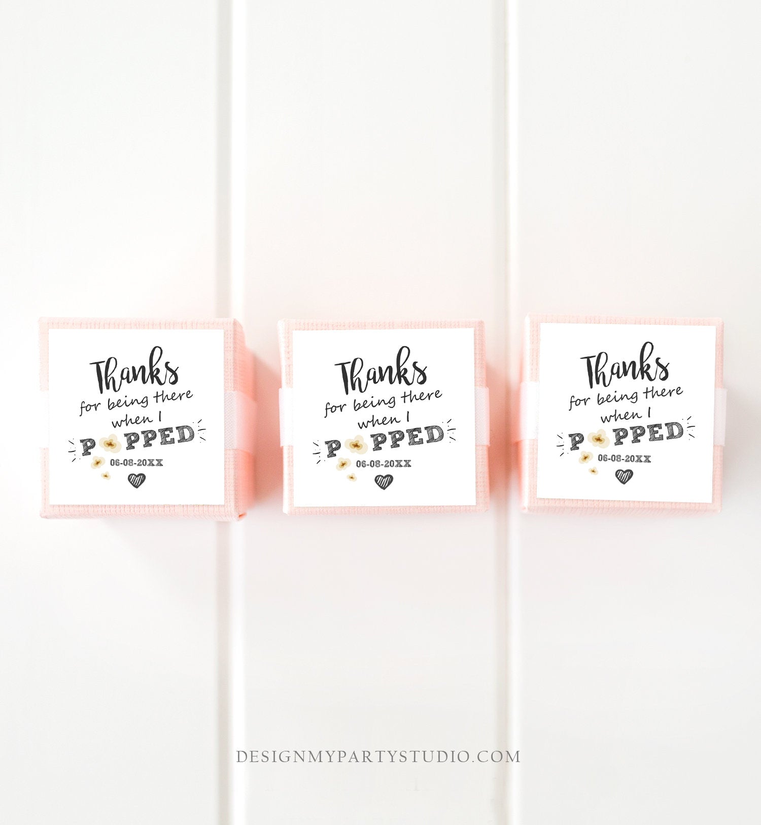 Editable Thanks When I Popped Gift Popcorn Favor Tag Popping Being There Bridal Shower Wedding Birthday Party Stickers Template Corjl 0110