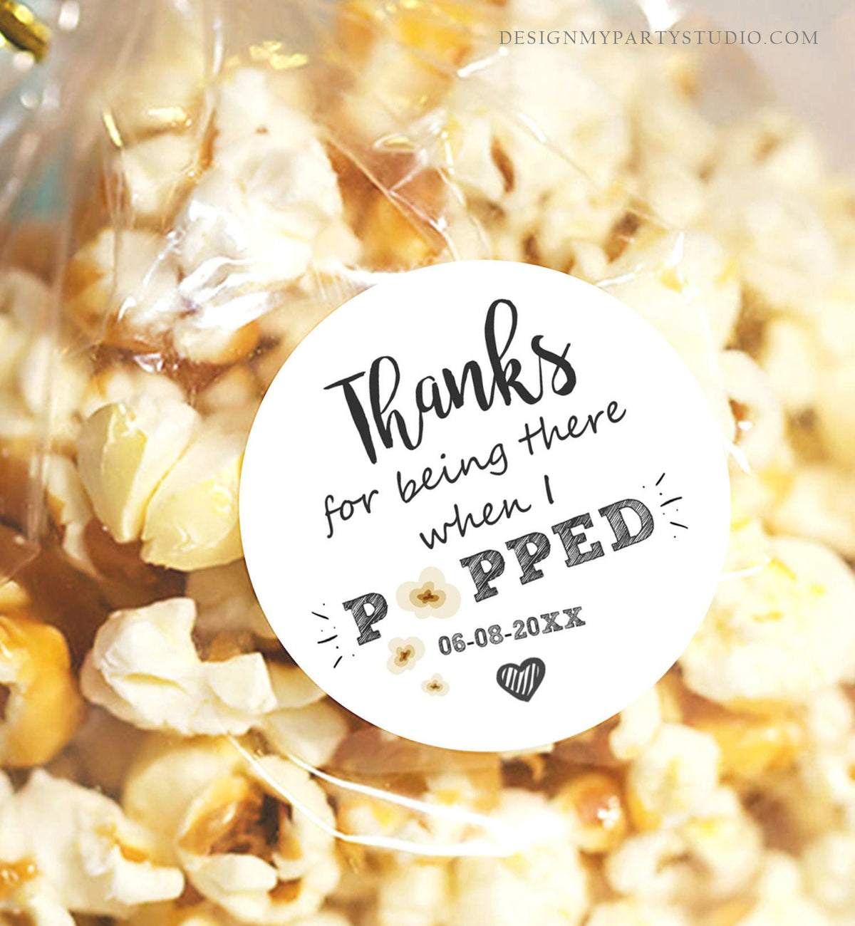 Editable Thanks When I Popped Gift Popcorn Favor Tag Popping Being There Bridal Shower Wedding Birthday Party Stickers Template Corjl 0110