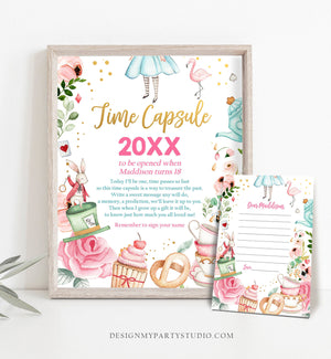 Editable Alice in Onederland Time Capsule First Birthday Party Game Wonderland Tea Party Guestbook Download Corjl Template Printable 0350