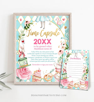 Editable Alice in Onederland Time Capsule First Birthday Party Game Wonderland Tea Party Guestbook Download Corjl Template Printable 0350