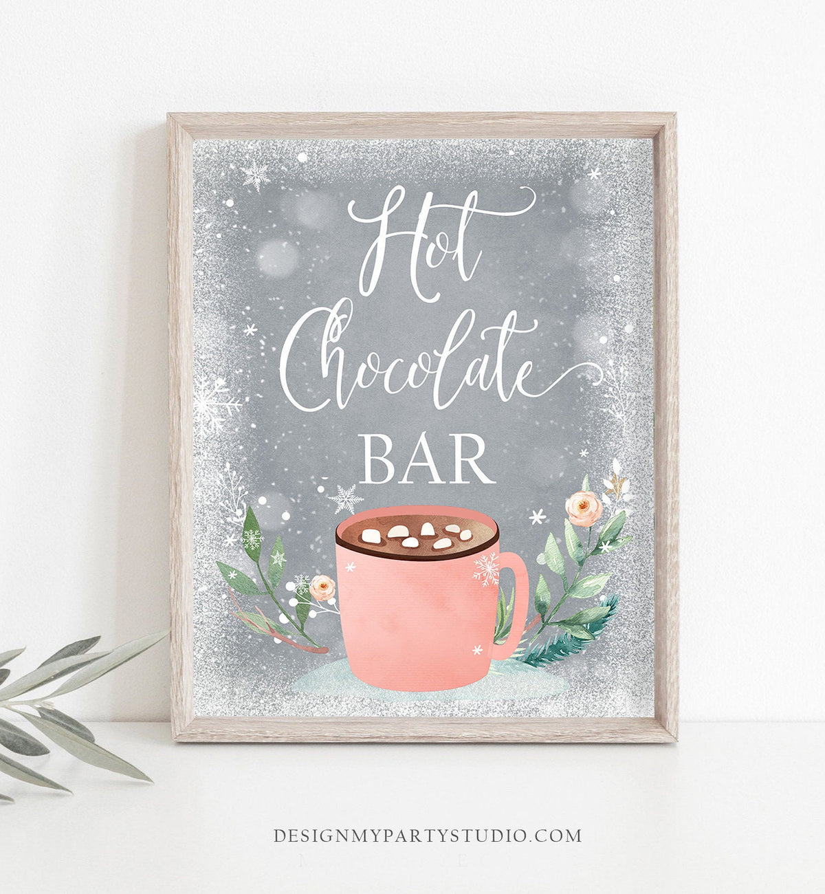 Hot Chocolate Bar Sign Hot Cocoa Bar Printable Table Sign Christmas Birthday Winter Onederland Party Decor Pink Girl Digital PRINTABLE 0353