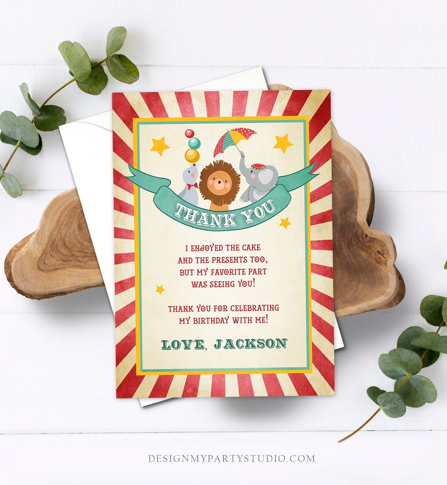 Editable Circus Carnival Thank You Card Vintage Festival Circus Big Fair Red Boy Girl Instant Download Printable Template Corjl Digital 0013