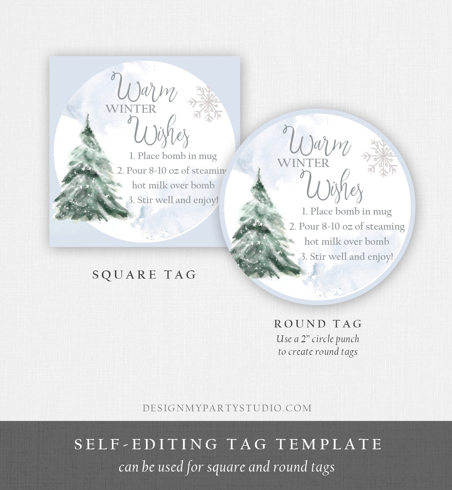 Editable Hot Chocolate Bomb Tags Bomb Instructions Hot Cocoa Tags Bomb Label Tree Winter Christmas Warm Winter Wishes Digital PRINTABLE 0363