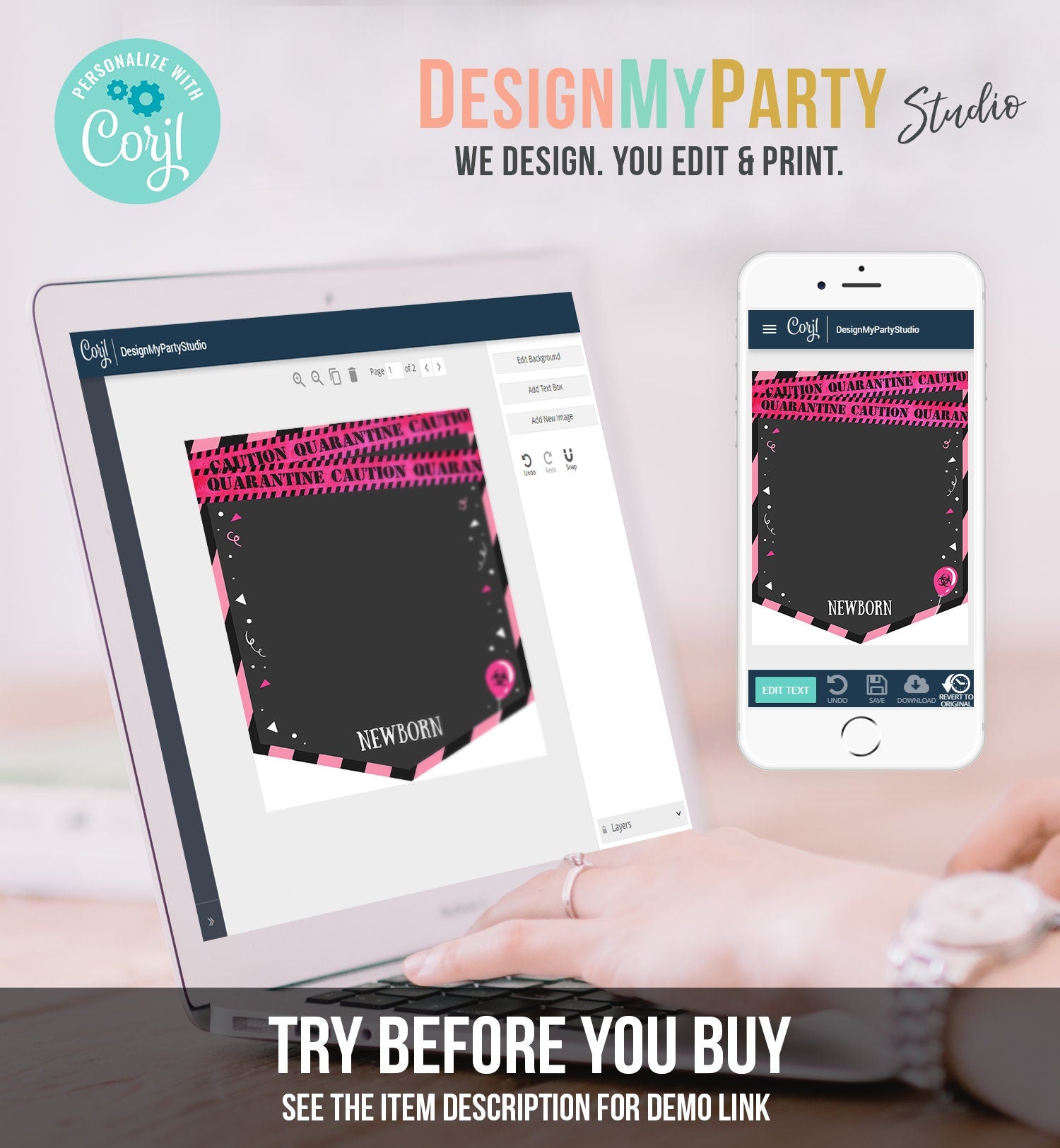 Editable Quarantine First Birthday Banner Monthly Photo Banner Girl Pink Drive By Social Distancing Download Corjl Template Printable 0334