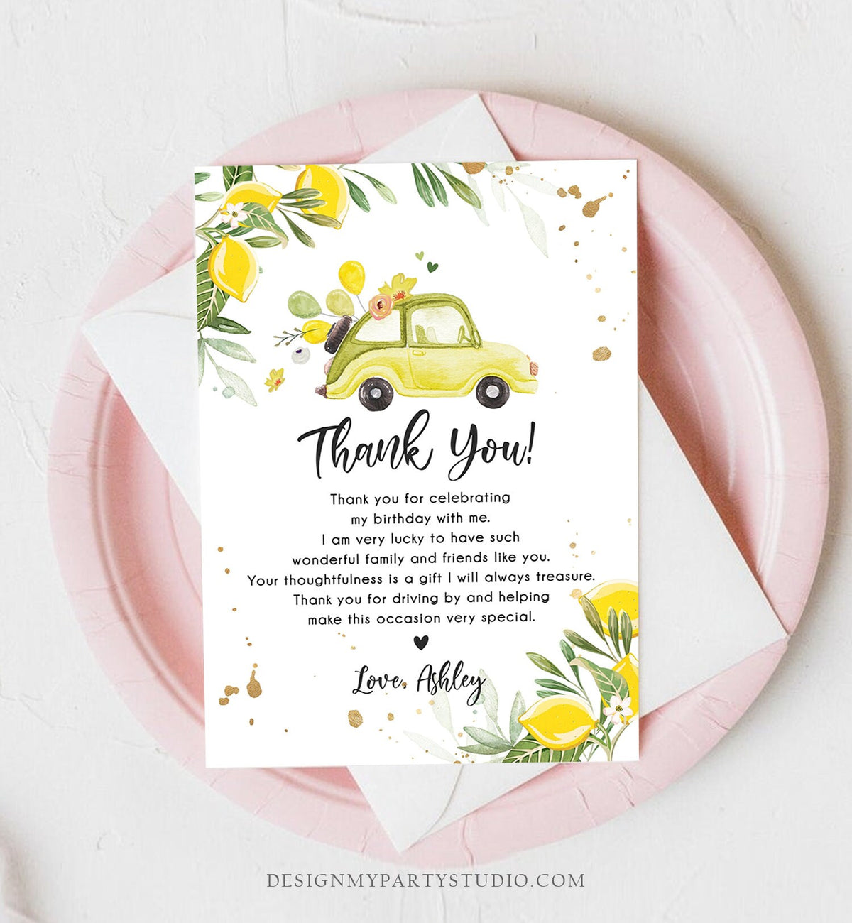 Editable Drive By Baby Shower Thank You Card Lemon Gender Baby Shower Drive Through Virtual Shower Lemons Template Download Corjl 0335