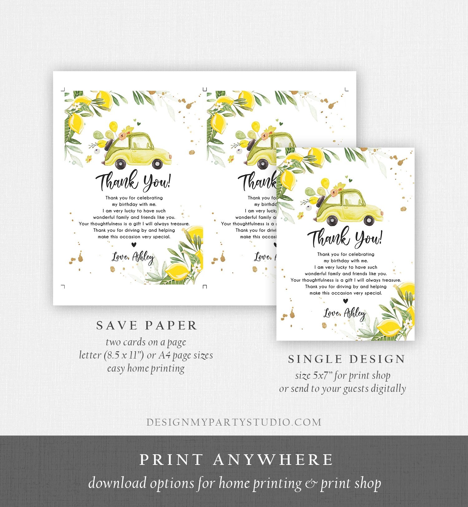 Editable Drive By Baby Shower Thank You Card Lemon Gender Baby Shower Drive Through Virtual Shower Lemons Template Download Corjl 0335