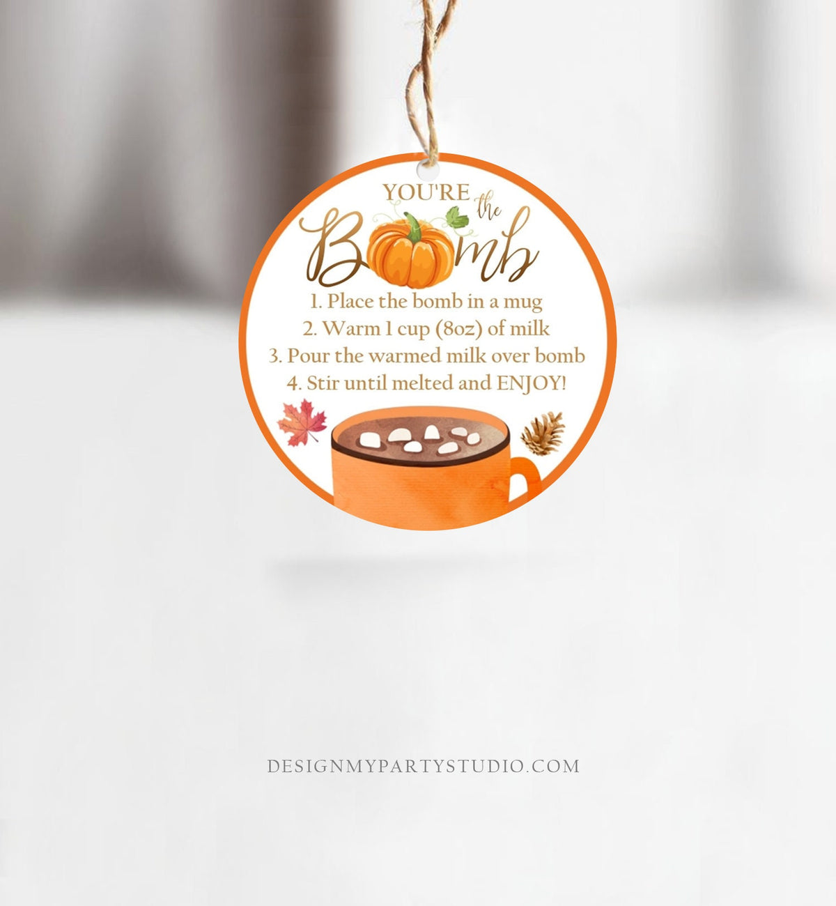 Editable Fall Hot Chocolate Bomb Tags Bomb Instructions Thanksgiving Pumpkin Orange Favor Tags You&#39;re The Bomb Tag Digital PRINTABLE 0353