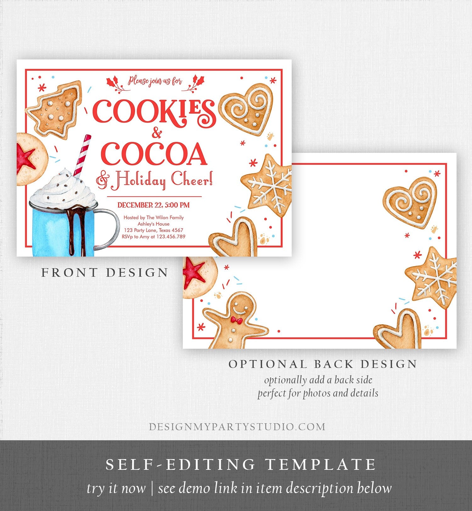 Editable Cookies and Cocoa Invitation Hot Cocoa Party Invite Hot Chocolate Holiday Cookie Exchange Download Printable Template Corjl 0360