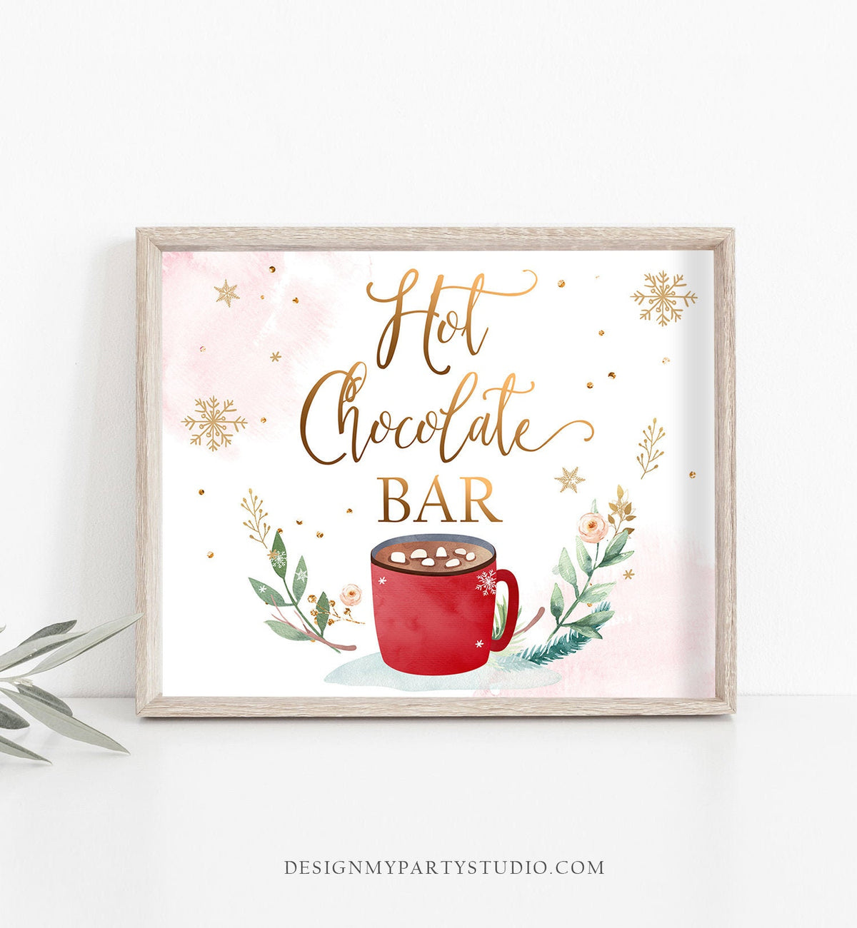 Hot Chocolate Bar Sign Hot Cocoa Bar Printable Table Sign Christmas Birthday Winter Onederland Party Decor Pink Gold Digital PRINTABLE 0353