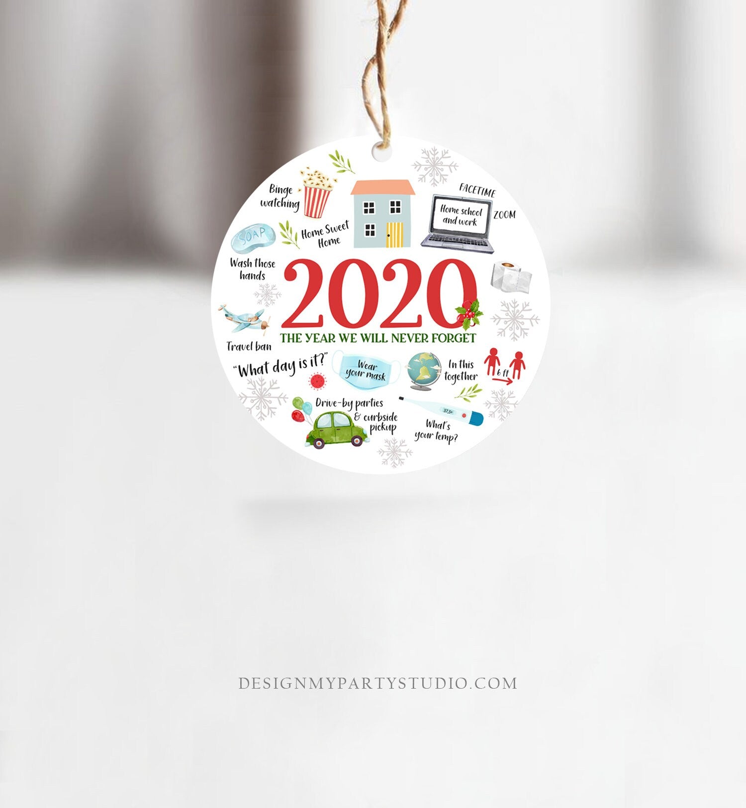 Printable Round Ornament 2020 Sticker Funny Ornament Gift Corona Quarantine Social Distancing Sticker Tag Instant Download Digital PRINTABLE