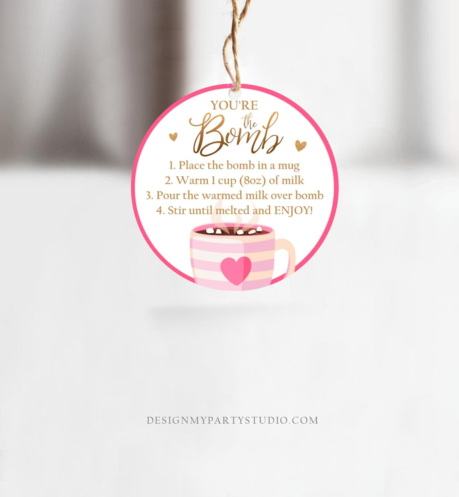 Editable Hot Chocolate Bomb Tags Bomb Instructions Valentine Hot Cocoa Bomb Favor Tags Valentine Gift You're The Bomb Digital PRINTABLE 0370