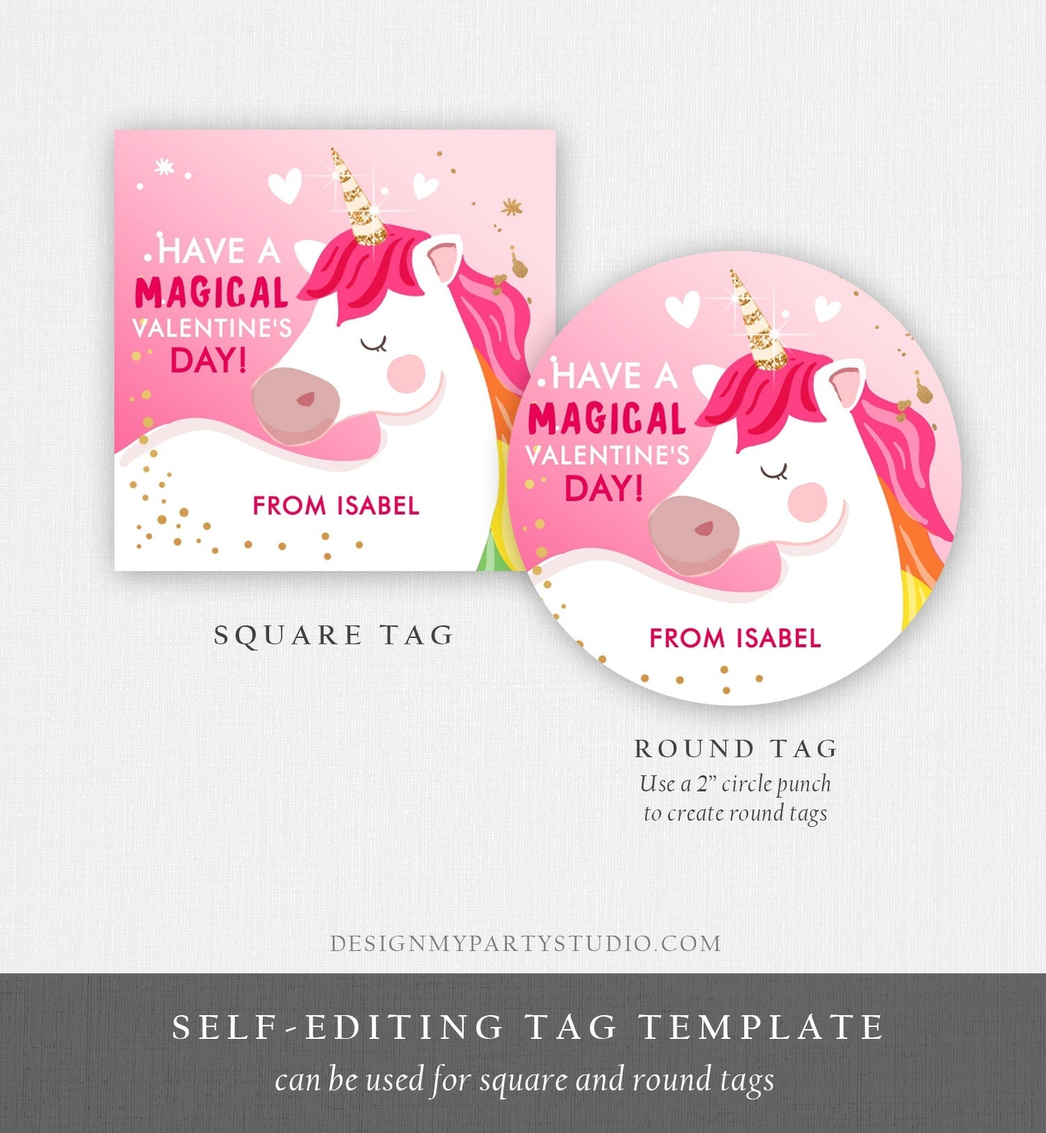 Editable Valentine Unicorn Stickers Valentine Tags for Kids Magical Valentine's Day School Class Personalized Digital PRINTABLE 0323 0370