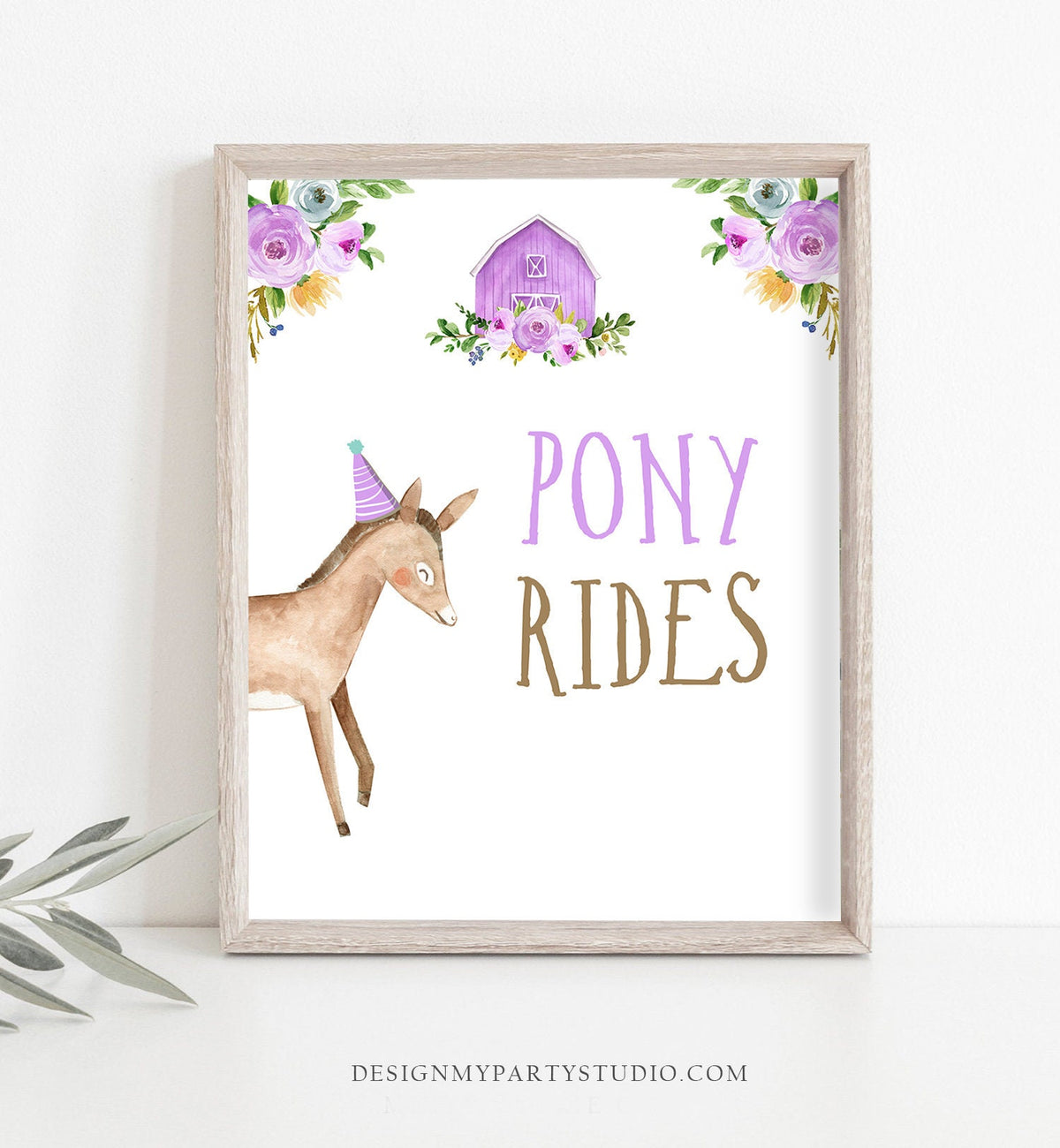 Pony Rides Sign Farm Animals Party Sign Farm Birthday Sign Zoo Barnyard Birthday Farm Decor Girl Purple Horse Rides Sign PRINTABLE 0155